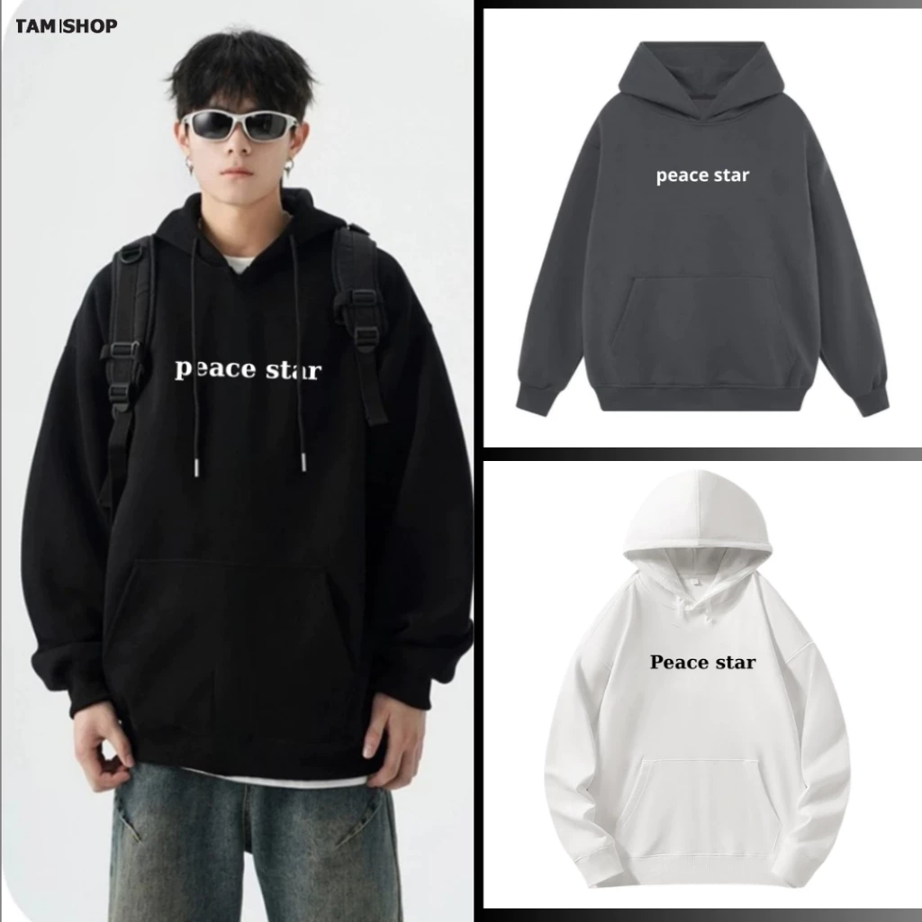 Áo khoác hoodie nỉ bông peace star phom rộng unisex dành cho nam nữ - TâmShop K1