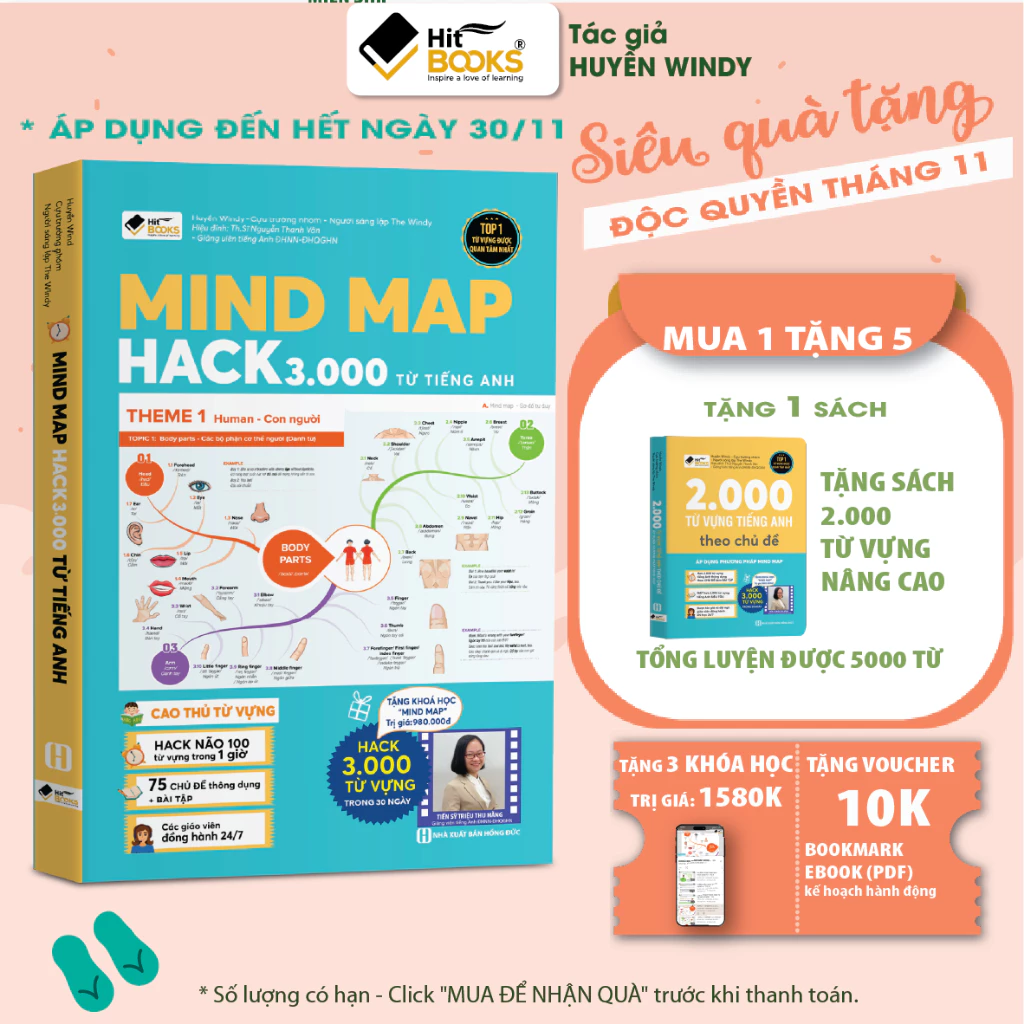 Sách - MIND MAP Hack 3000 Từ Vựng Tiếng Anh - TẶNG KÈM KHOÁ HỌC HITBOOKS