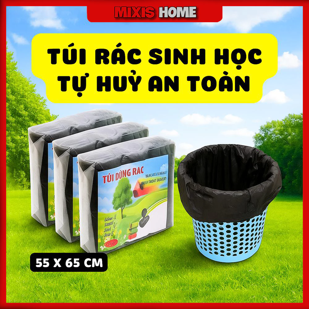 SET 12 Cuộn Túi Đựng Rác Tự Phân Hủy Size To 55X65 Cm Bảo Vệ Môi Trường, Tiện Dụng - GD224