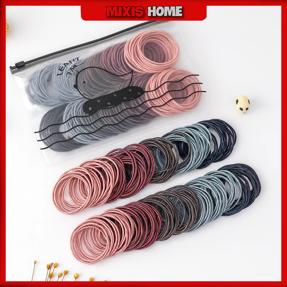 Dây Chun Buộc Tóc Nhiều Màu Set 100 Cái Trong Túi Zip, Dây Cột Tóc Chắc Chắn - GD250