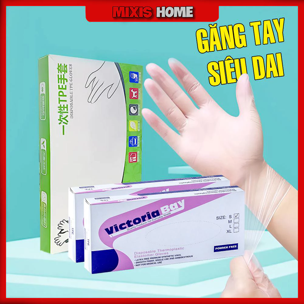 Hộp 100 chiếc găng tay nấu ăn siêu dai, găng tay làm bếp siêu dai chất liệu TPE không mùi chống nhăn - GD45