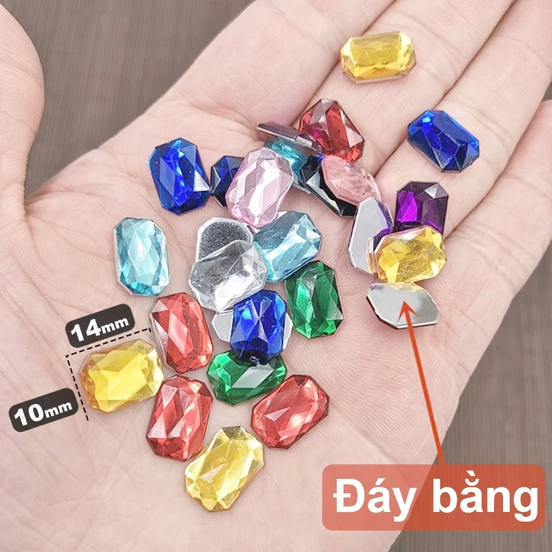20 hạt đá chất liệu nhựa đáy bằng hình chữ nhật vạt góc 10*14mm nguyên liệu làm trang sức cổ trang cosplay NL1330