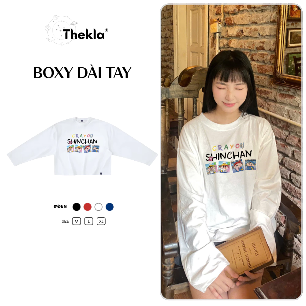 Áo Boxy Dài Tay THEKLA BST134 Shinchan - Áo Thu Đông Cotton 4 Chiều Dày Dặn Co Giãn Streetwear