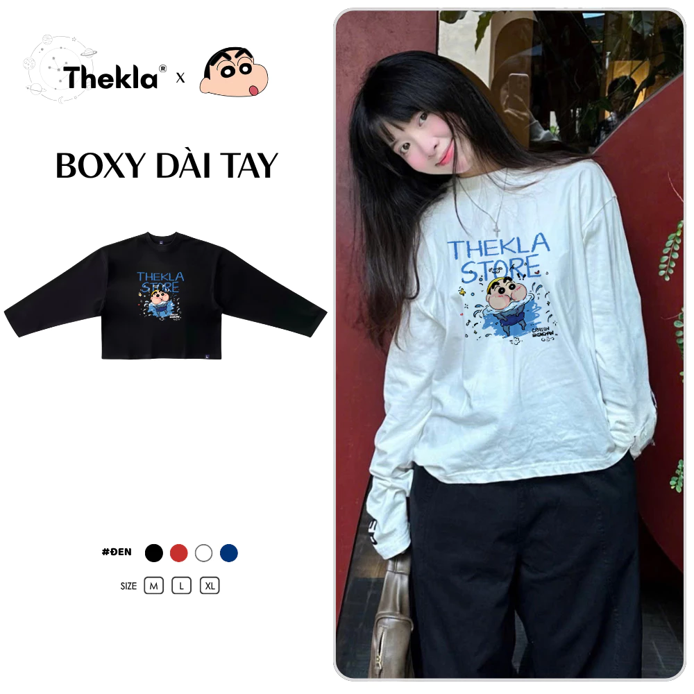 Áo Boxy Dài Tay THEKLA BST131 Shin Tập Bơi - Áo Thu Đông Cotton 4 Chiều Dày Dặn Co Giãn Streetwear
