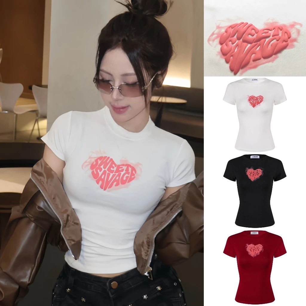 Áo Thun Ôm Body, Chiết Eo, Hình In Nổi 3D  - Tay Ngắn, Tôn Dáng, Thoáng Mát - Lunare