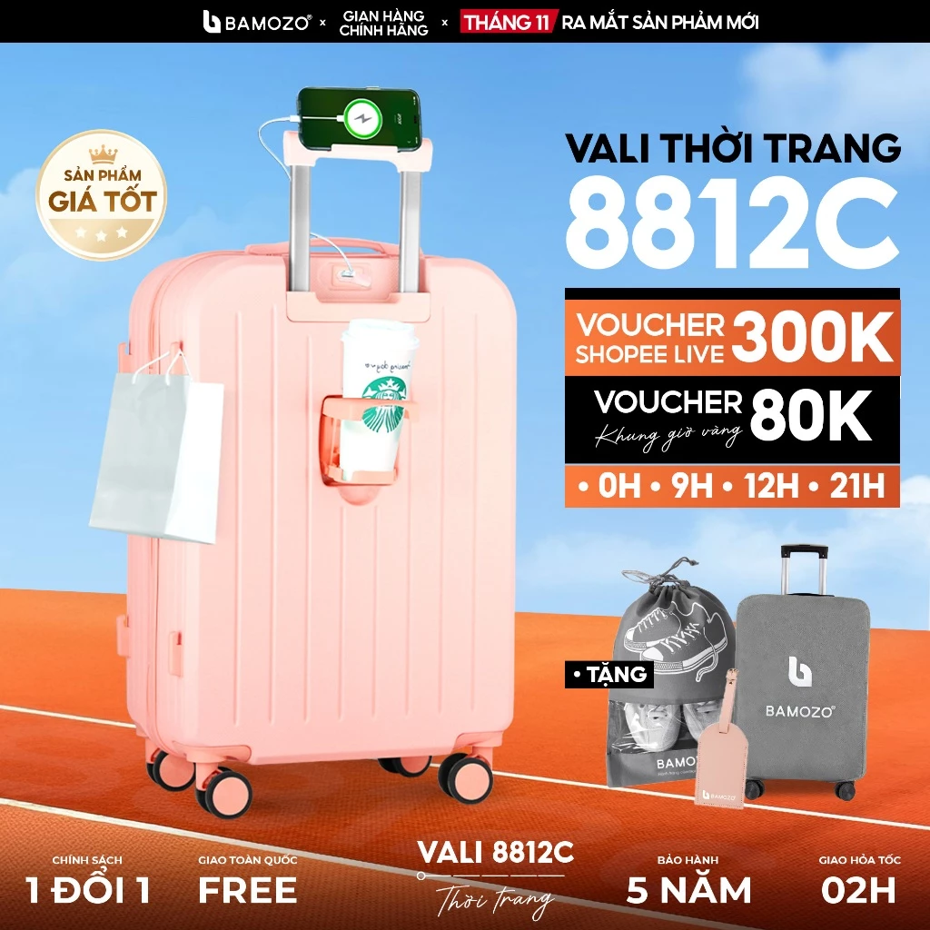 Vali Du Lịch B Bamozo Thời Trang Size 20/24inch, ABS Cao Cấp Bảo Hành 5 Năm - Lỗi 1 Đổi 1 Trong 30 Ngày_8812