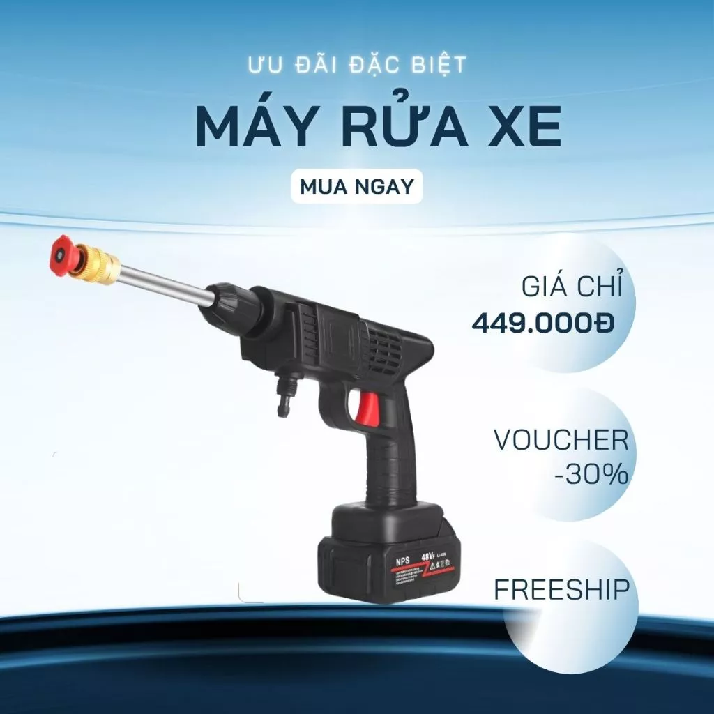 Máy Rửa Xe Cầm Tay Mini - Máy Rửa Xe Gia Đình 1 Pin Sạc 48V Công Suất Lớn 400W Áp Lực Nước Siêu Mạnh Tiện Lợi Hot