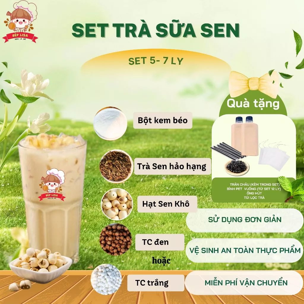 Set nguyên liệu nấu trà sữa sen - Tặng kèm quà tặng hấp dẫn