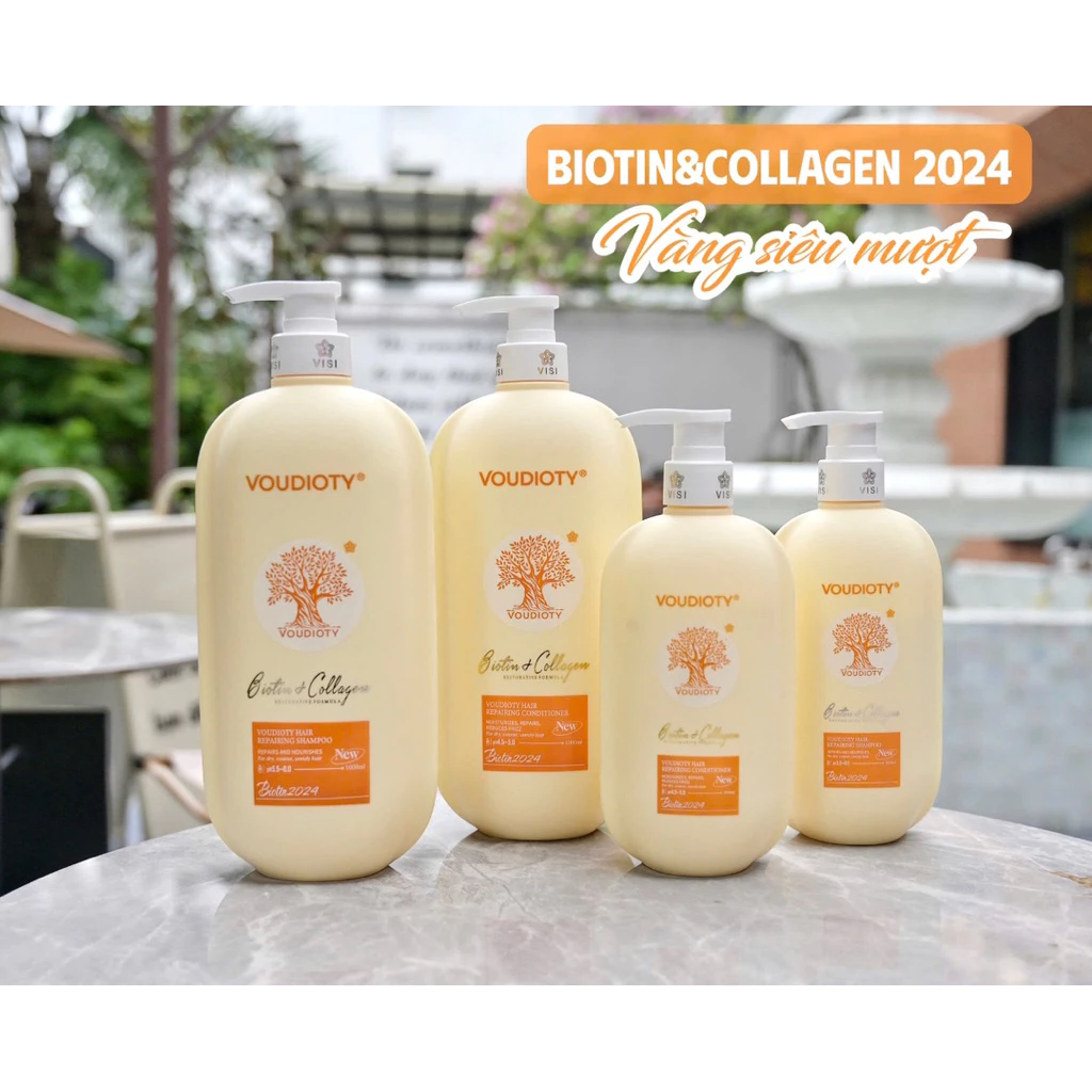 Cặp gội xả BIOTIN COLLAGEN mẫu 2024 màu vàng tóc bị khô sơ, xỉn màu, dưỡng tóc mềm mượ