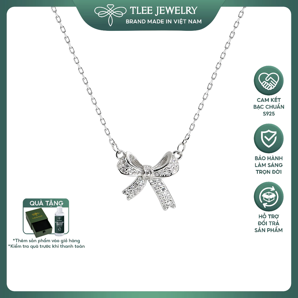 Dây chuyền bạc nữ TLEE nơ tiểu thư nạm đá cao cấp TLEE JEWELRY D0143