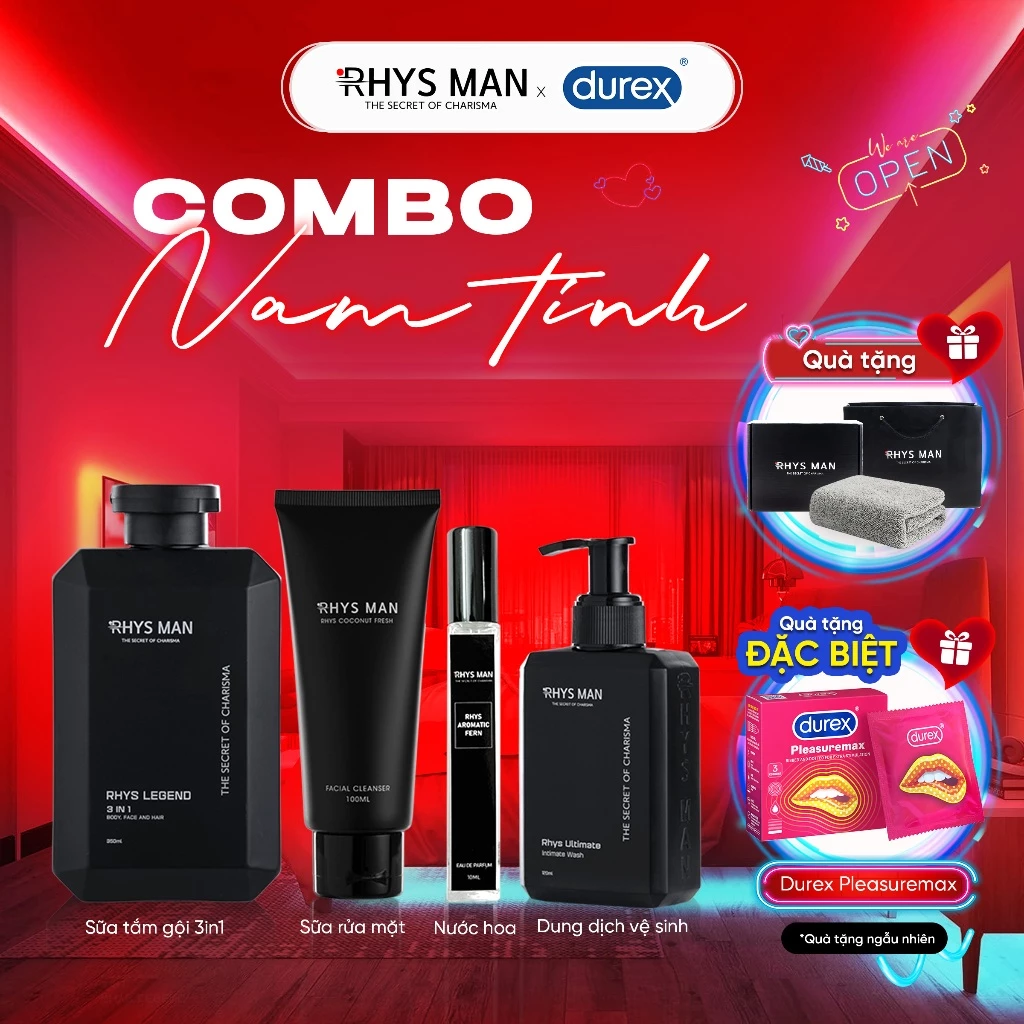 Bộ quà tặng-Sữa tắm gội 3in1 350ml & Sữa rửa mặt 100ml & Dung dịch vệ sinh 120ml & Nước hoa nam RHYS MAN