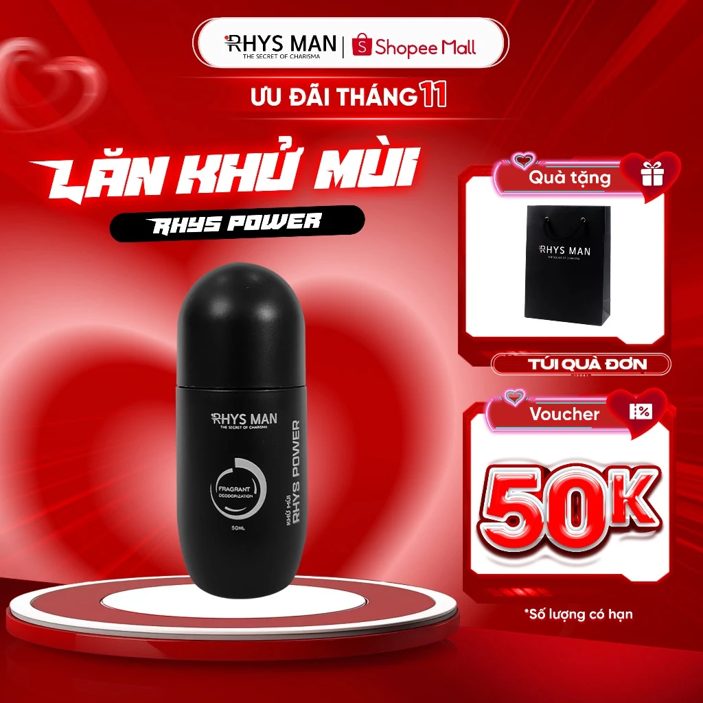 Lăn khử mùi RHYS MAN khử mùi kiểm soát mồ hôi Rhys Power 50ml