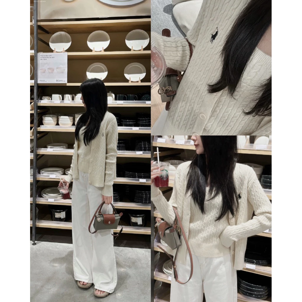 𝗦𝘁𝗲𝗲𝘇𝘆 • Set áo khoác cardigan len vặn thừng kèm áo 2 dây thêu ngựa form vừa, khoác len vặn thừng Hàn Quốc SE2116