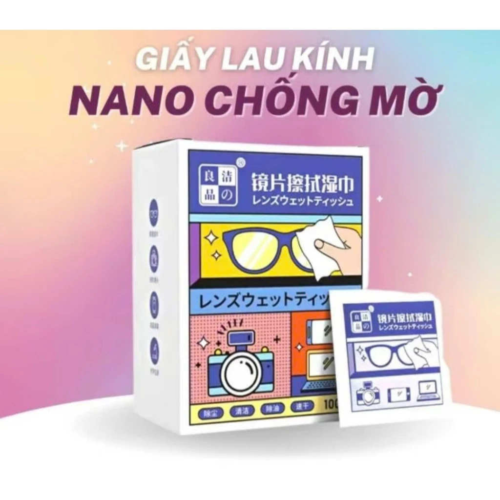 Hộp 100 Khăn lau kính nano JYoohome chống bám hơi nước, Giấy lau kính mắt chống sương mù mồ hôi