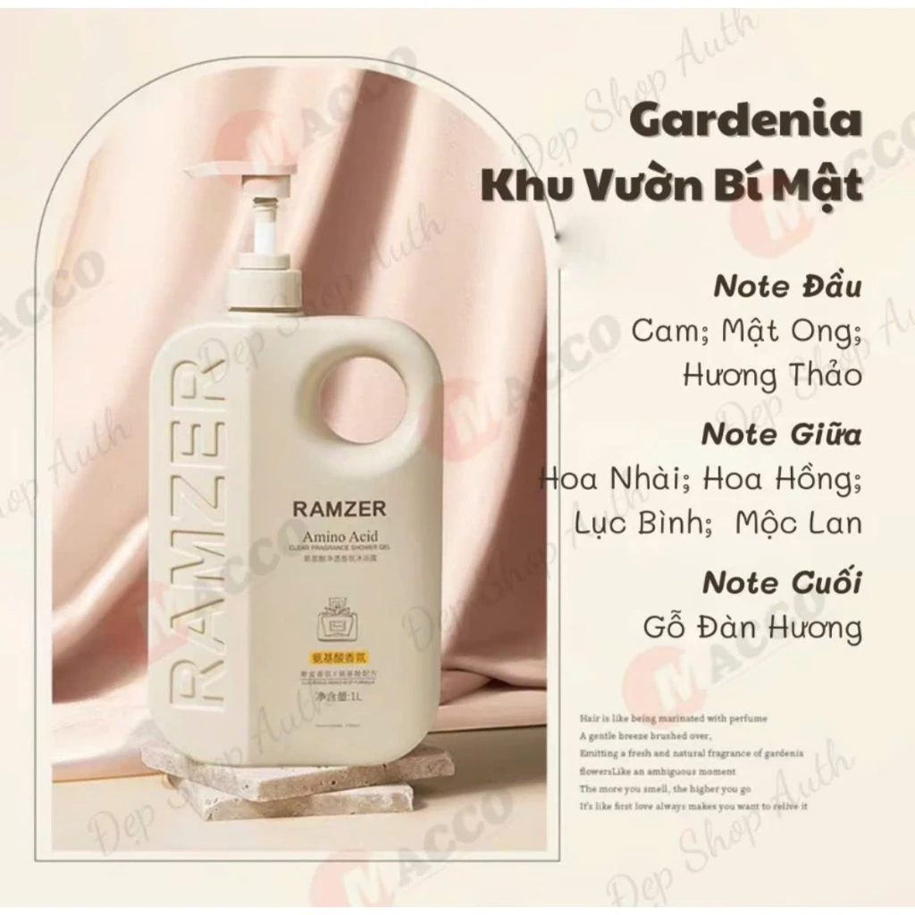 Sữa Tắm Nước Hoa RAMZER 1000ml Trắng Da,Siêu Lưu Hương
