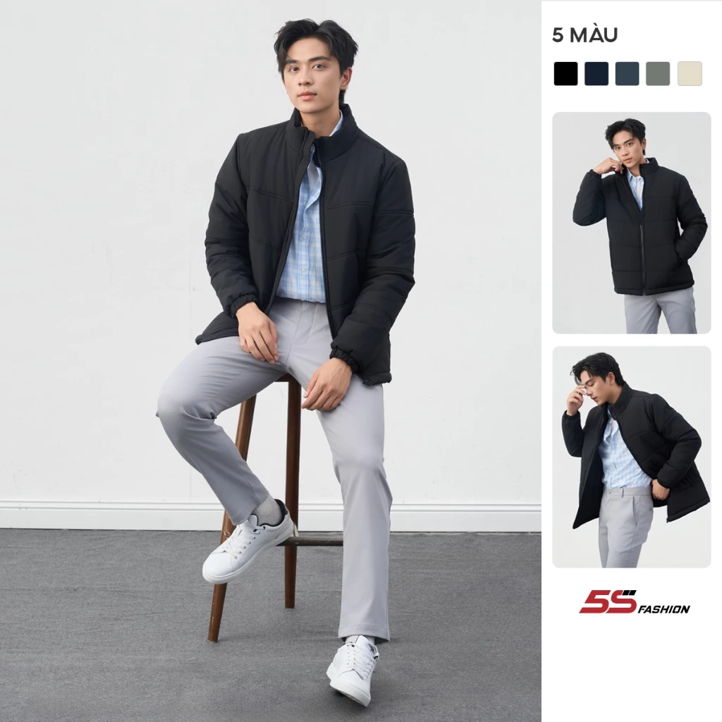 Áo Khoác Phao Nam Cổ Dựng Không Mũ Y-PUFFER HEATLOCK 5S FASHION Chần Bông Dày Dặn Siêu Ấm M0APH25113