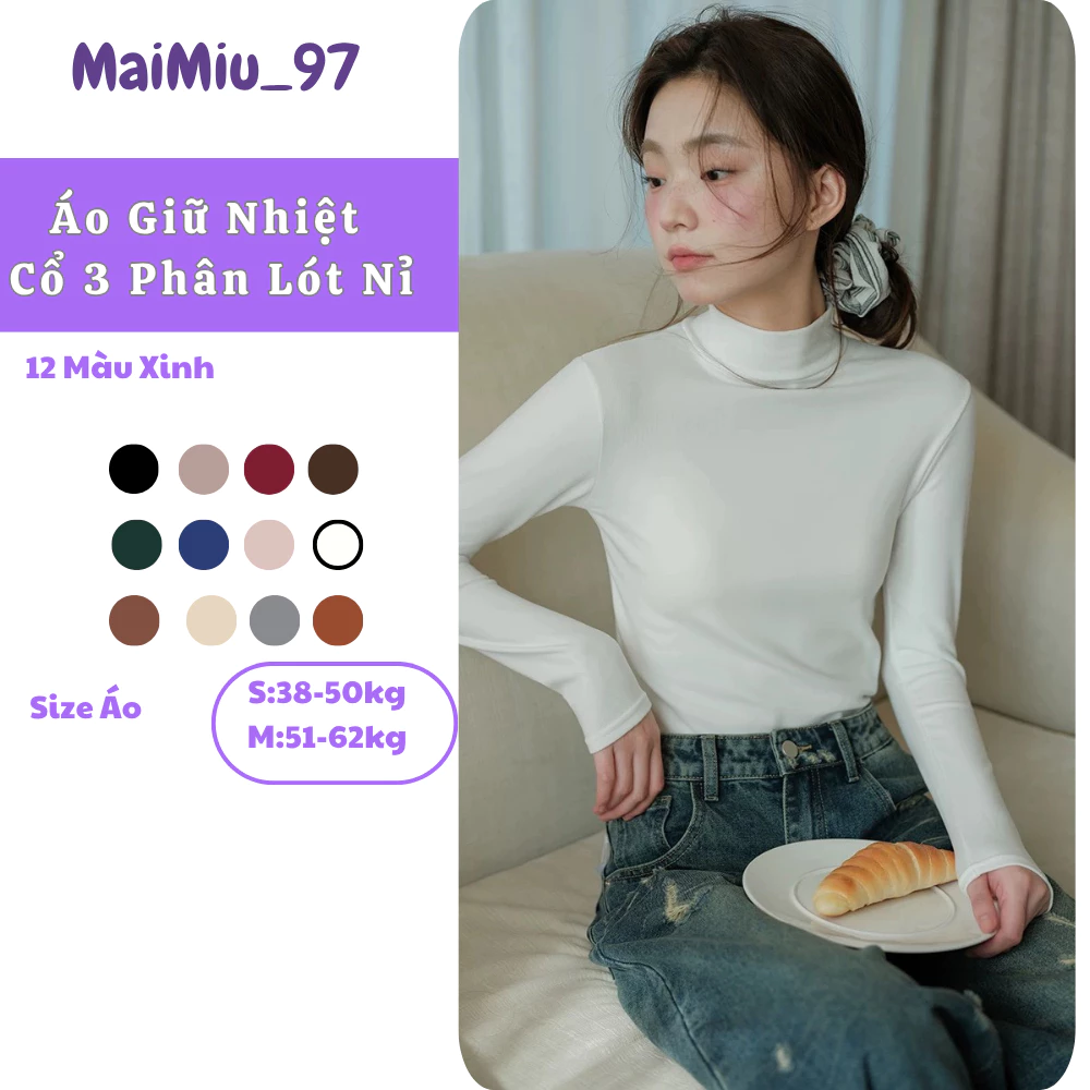 [38-62kg] ÁO GIỮ NHIỆT NỮ CỔ 3P CHẤT VẢI COTTON LÓT NỈ MỀM MỊN 2025