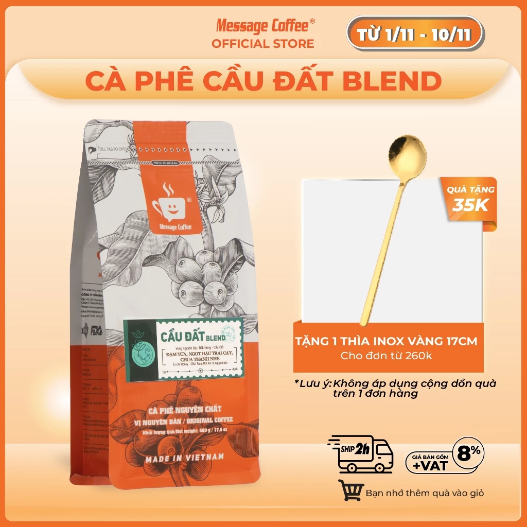 Cà phê nguyên chất Cầu Đất Blend rang mộc 100% thơm quyến rũ hậu ngọt đắng đầm dùng pha máy - pha phin từ Message Coffee