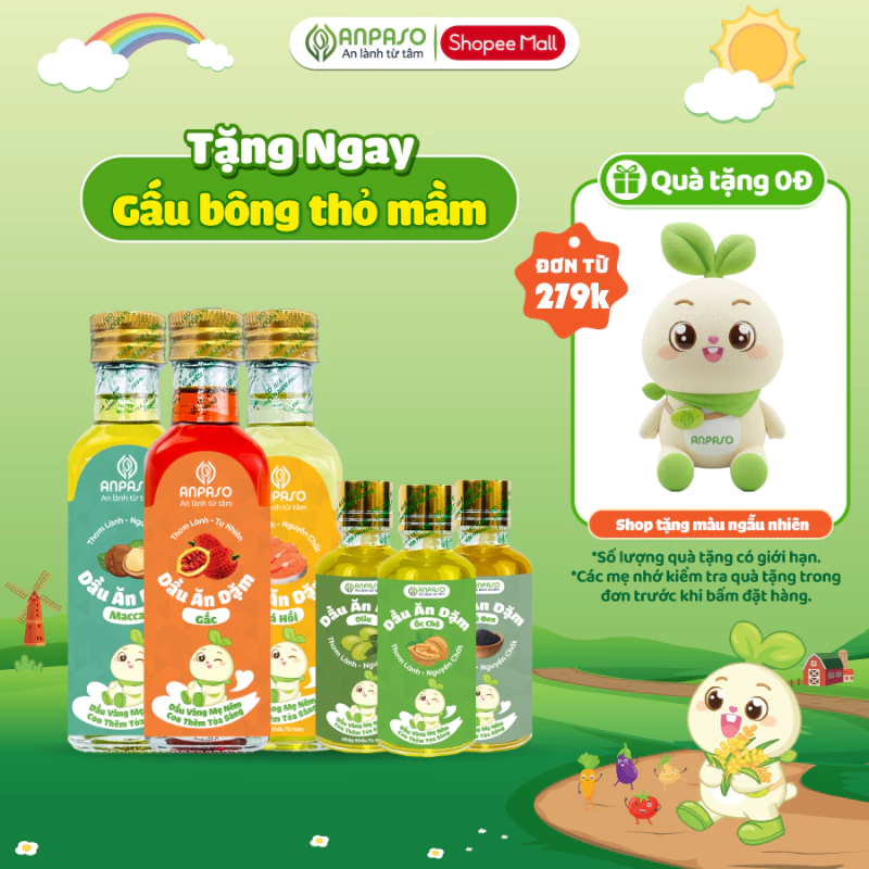 Dầu Ăn Dặm Cho Bé Anpaso - Set 3 dầu Oliu, Óc Chó, Cá Hồi 50ml, 100ml, 150ml - Dầu Chiên Xào 100ml