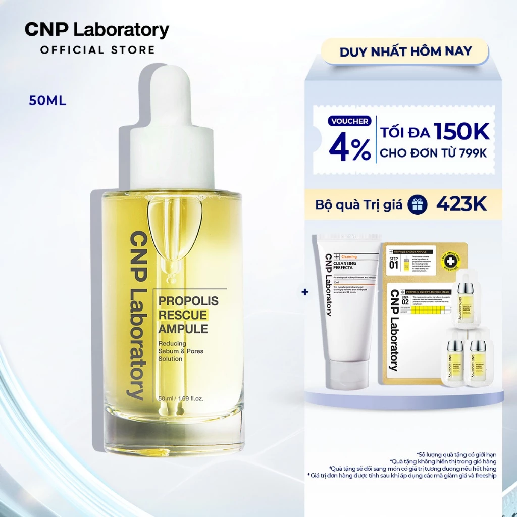 [CNP Laboratory Official] Tinh chất keo ong cho da dầu phục hồi làn da tẩy tế bào chết CNP Propolis Rescue Ampule 50ML