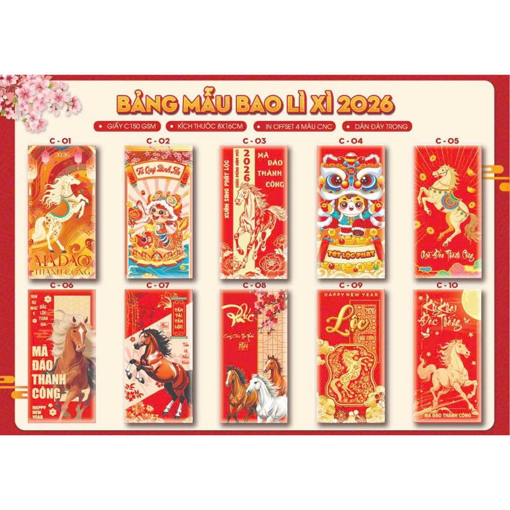 Bộ 100 Bao Lì Xì Chủ Đề Tết 2026 Nhiều Chủ Đề Thiết Kế Đặc Biệt Phù Hợp Dịp Tết