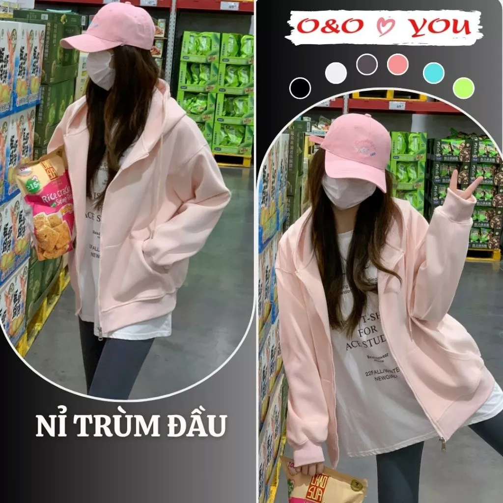 H133 Áo Khoác Nỉ Nữ Có Mũ Form Rộng Oversize Phong Cách Thời Trang, Dáng Suông Dễ Mặc