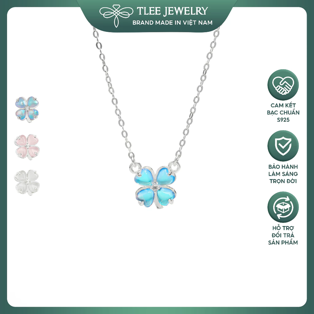 Dây chuyền bạc nữ TLEE cỏ bốn lá cánh tim đính đá đa sắc thu hút may mắn TLEE JEWELRY D0442 (LIVE)