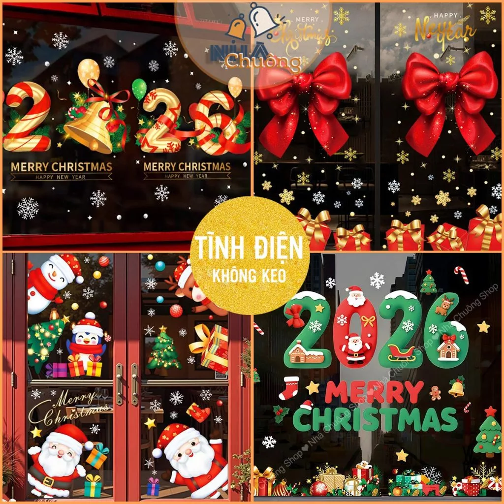 Decal Noel 2026, Decal Trang Trí Giáng Sinh Tĩnh Điện Không Keo, Decal Noel Dán Kính Nhiều Mẫu