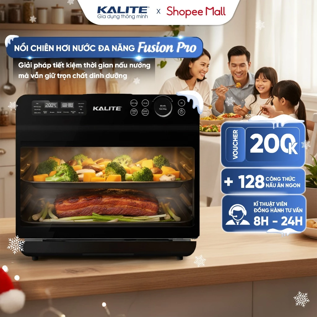 [KÈM QUÀ] Nồi chiên hơi nước Kalite STEAM FUSION PRO 4in1 - 20L tiện lợi cho gia đình kèm 128 công thức sẵn BH 24 THÁNG