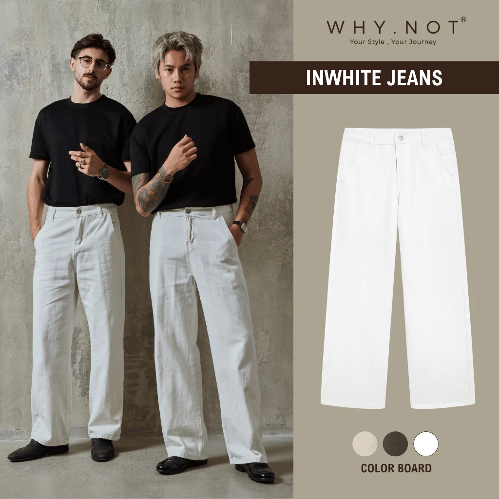 [WHY.NOT] Quần Kaki Jean Nam Ống Suông Màu Trắng Kem InWhite Kaki Jean