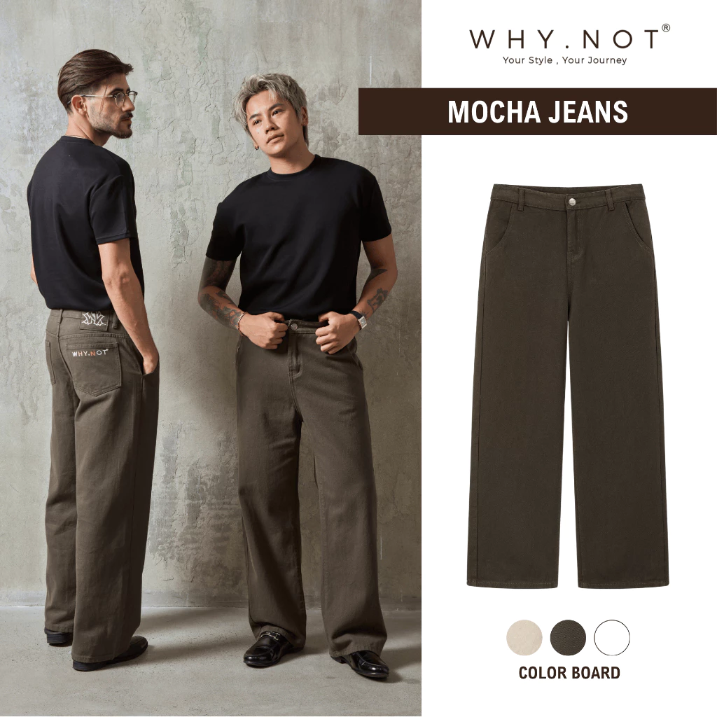 [WHY.NOT] Quần Kaki Jean Nam Ống Suông Màu Nâu Mocha Ánh Rêu - Mocha Kaki Jean