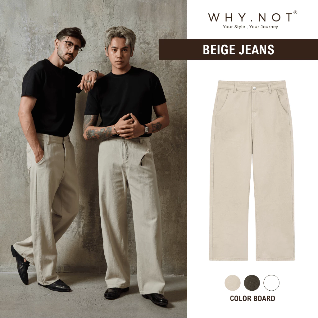 [WHY.NOT] Quần Kaki Jean Nam Ống Suông Màu Be - Beige Kaki Jean