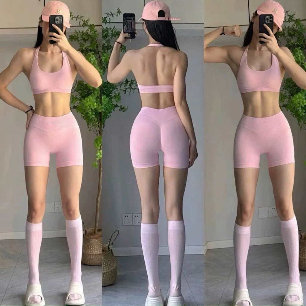 SET QC CỔ YẾM S1 Kèm Mút Hở Lưng Chất Dệt Kim Co Dãn Tập Gym-Yoga-Aerobic-Chạy bộ-Đạp xe⚡️ Hàng nhập khẩu ⚡️