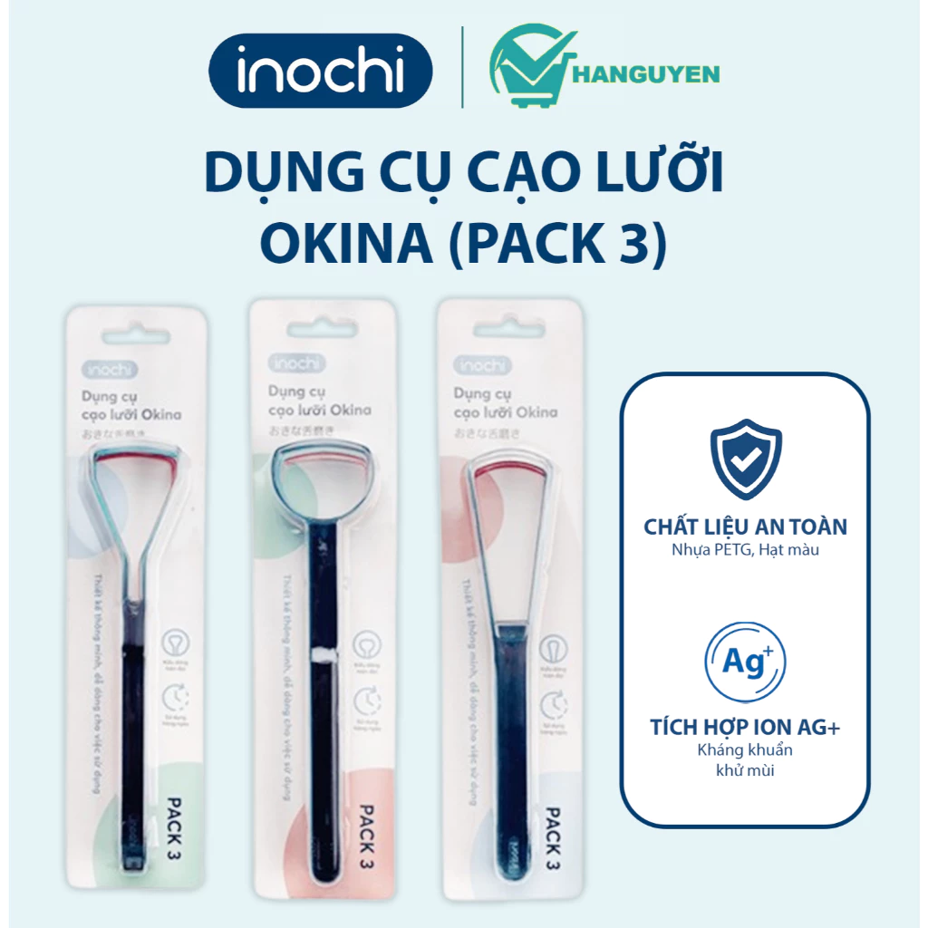 Combo 3 cạo lưỡi Okina Inochi – làm sạch khoang miệng, loại bỏ vi khuẩn hiệu quả
