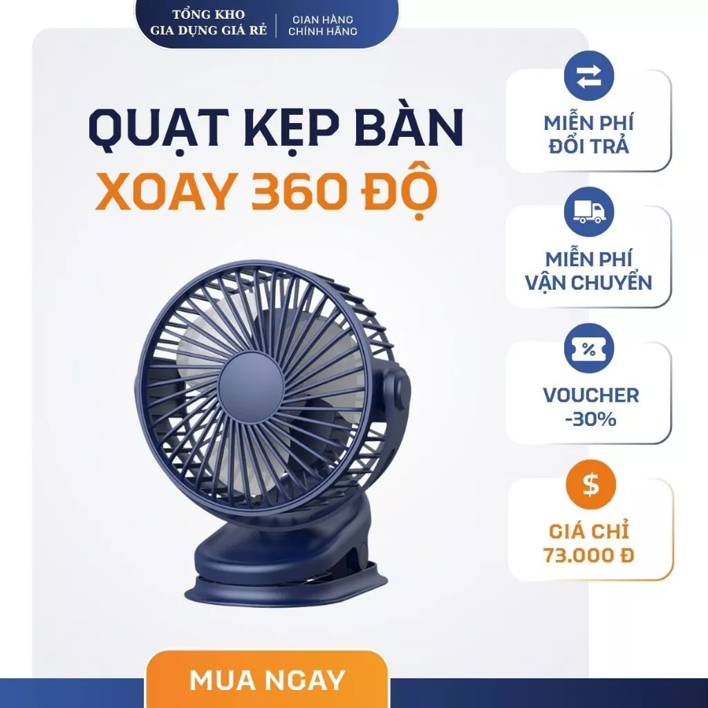 Quạt mini kẹp bàn, Quạt kẹp bàn xoay 360 độ Pin Tích Điện Chân Kẹp Bàn, Kẹp Xe Đẩy - pin sạc, 3 cấp độ - QK1 NEW NEW