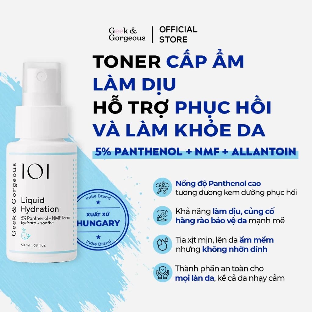 [QUÀ TẶNG ĐỘC QUYỀN] Toner Dưỡng Ẩm, Làm Dịu Geek&Gorgeous Liquid Hydration 50ml