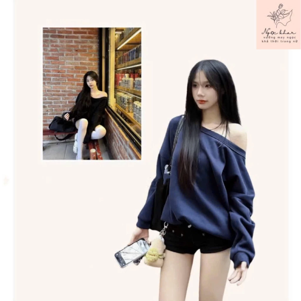 Áo Sweater nỉ lệch vai ,áo nỉ trễ vai form rộng chất liệu nỉ dày dặn kiểu dáng basic trơn màu dễ phối đồ