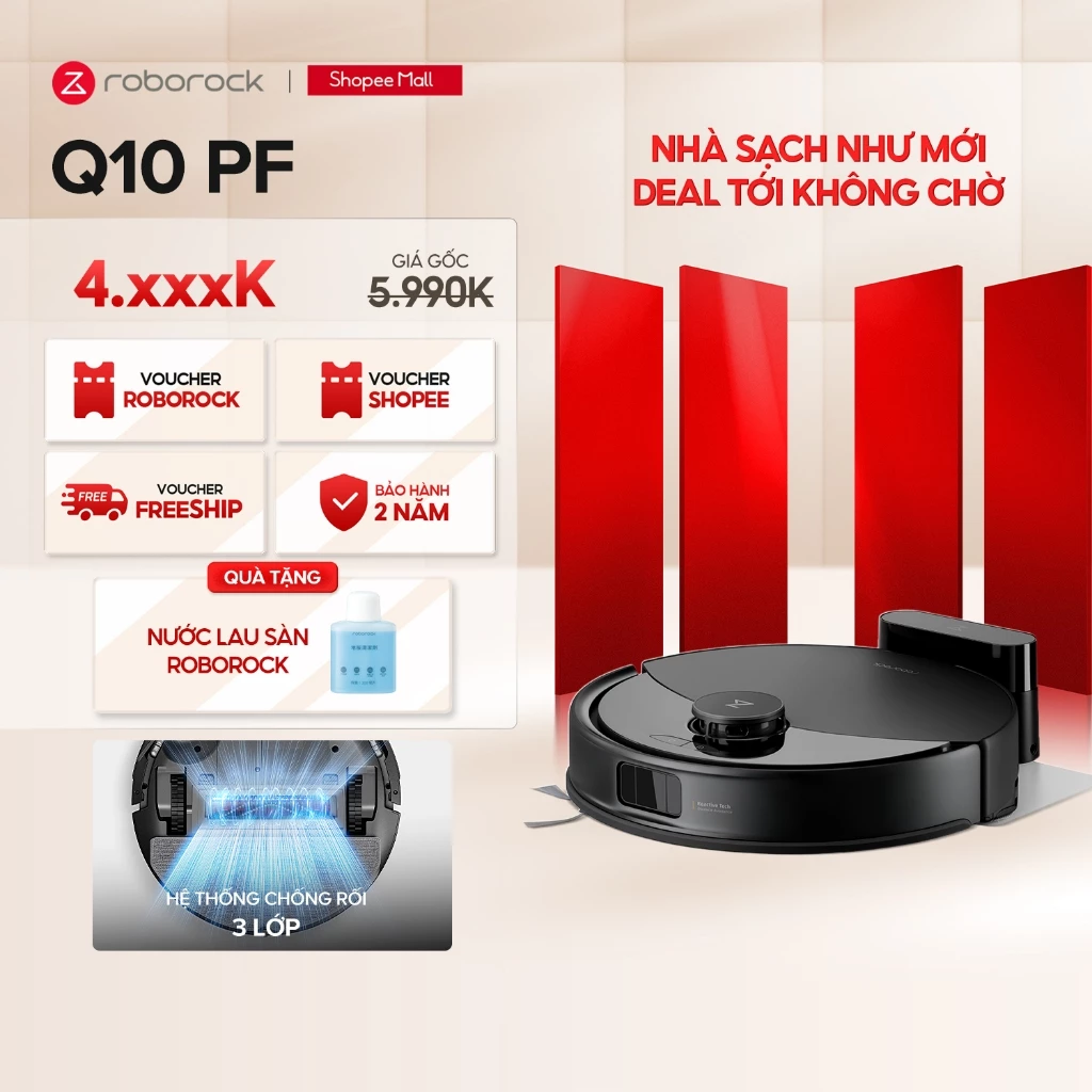 Roborock Q10 PF robot lau hút bụi | Lực hút 10.000 pa | Bảo hành 24 tháng | Phiên bản Quốc Tế