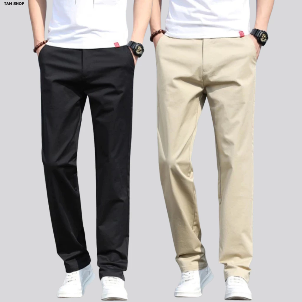 Quần KAKI Nam Nữ Ống Rộng Dáng Công Sở Thiết Kế Lưng Thun Ba Màu Đen, Kem , Xám - TÂM SHOP K1