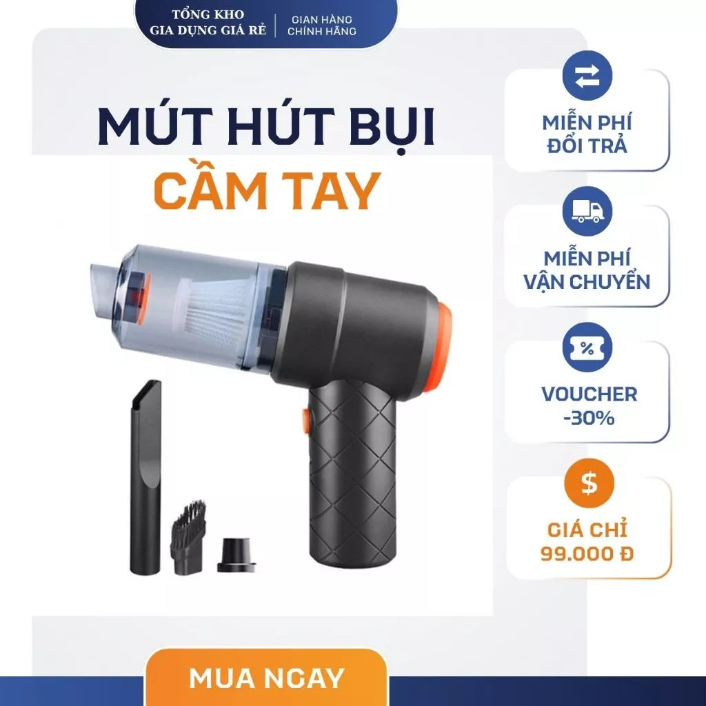 Máy Hút Bụi Cầm Tay Không Dây Siêu Mini Lực Hút Cực Mạnh 9000PA - 120W, SẠC USB - Máy hút bụi mini cầm tay HB1