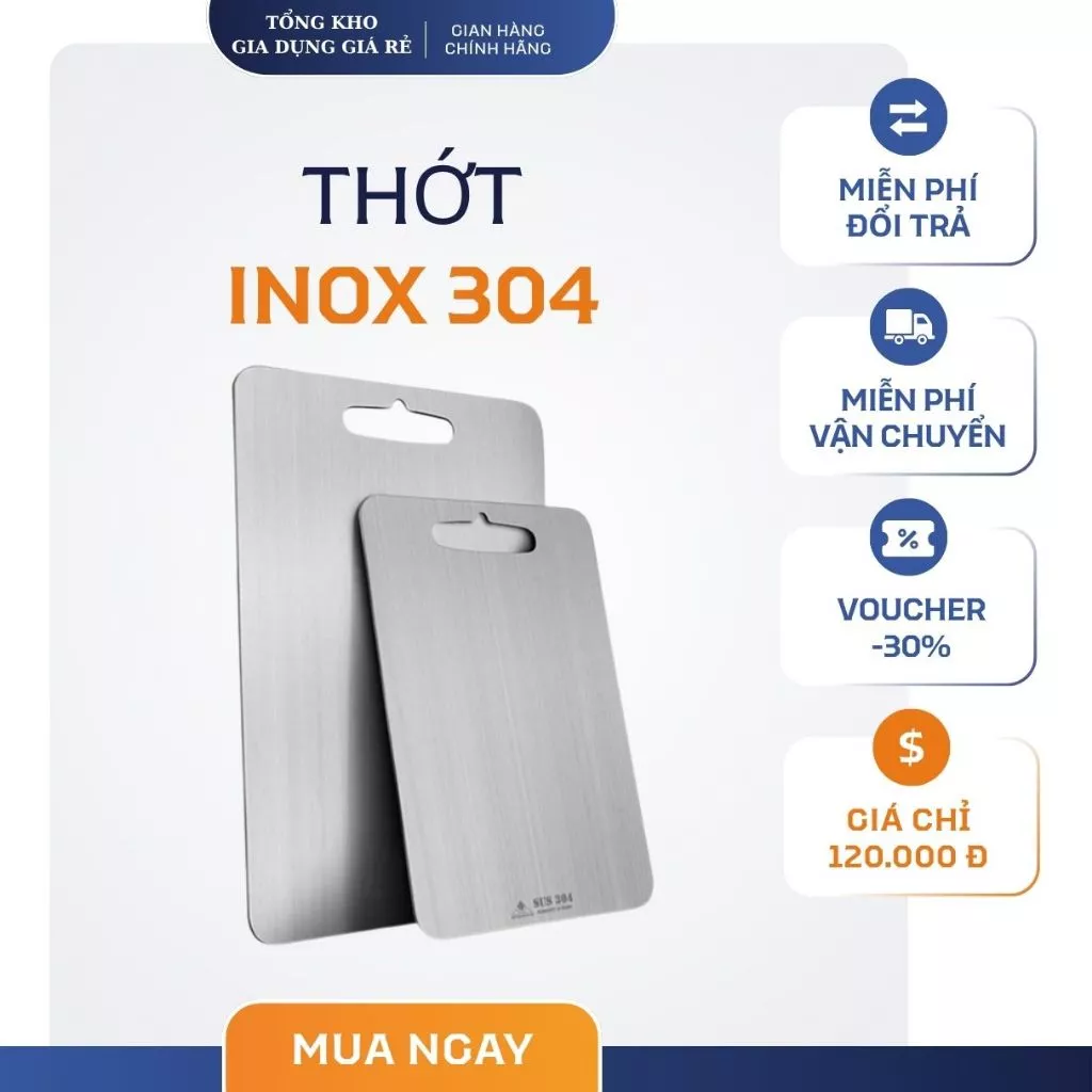 Thớt inox 304 cao cấp - Thớt kháng khuẩn chống ẩm mốc độc hại siêu bền không bị xước dăm, ăn mòn như Thớt gỗ