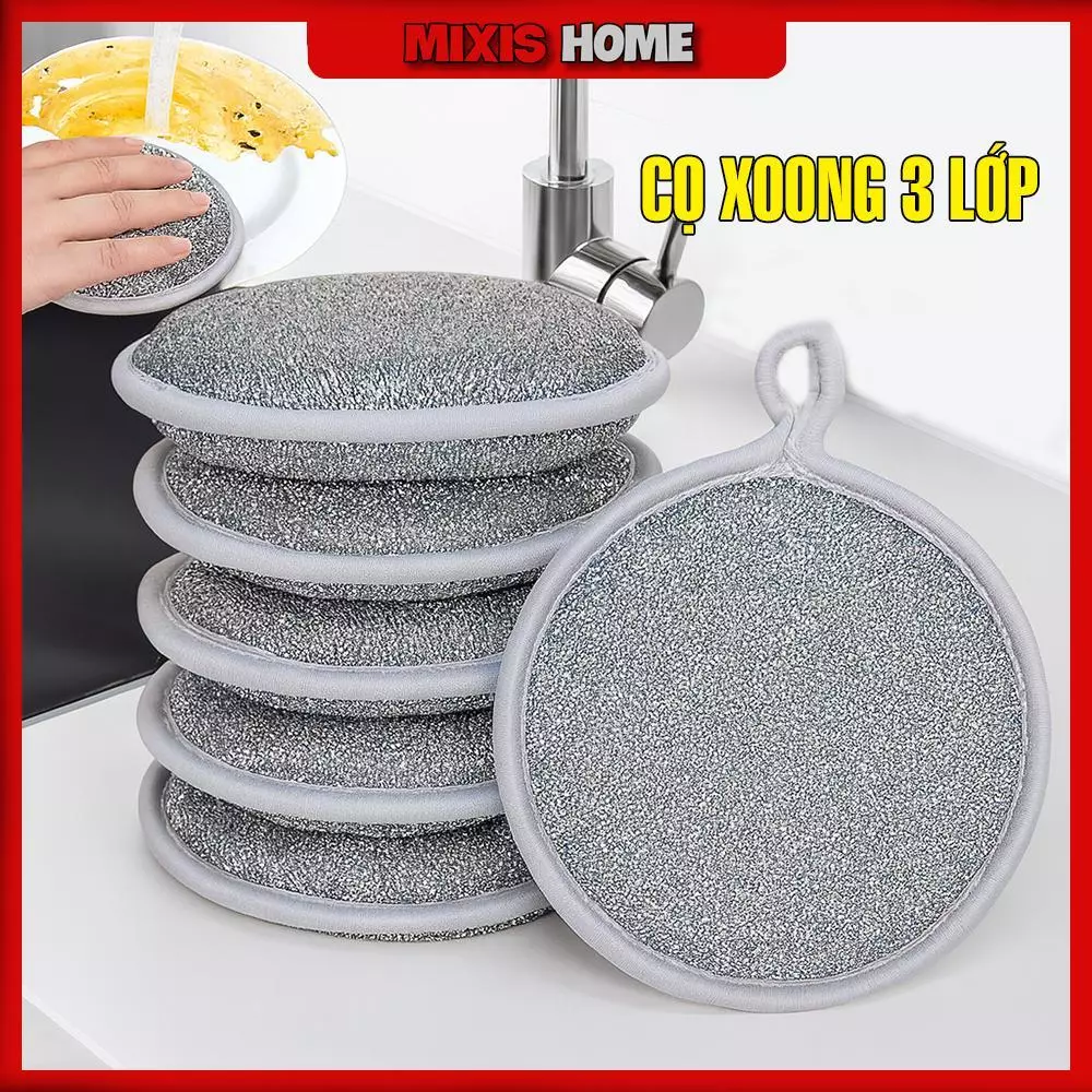 Miếng Cọ Xoong Tròn 3 Lớp Rửa Chén Bát, Bọt Biển Cọ Xoong Nồi Bát Đĩa Đa Năng Tạo Bọt - GD208