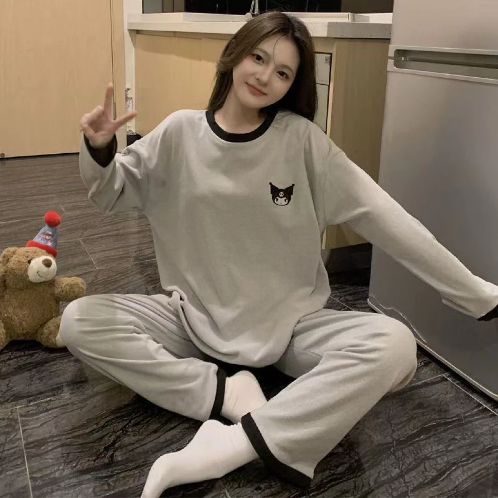 Bộ đồ ngủ tay dài unisex họa tiết mèo đáng yêu