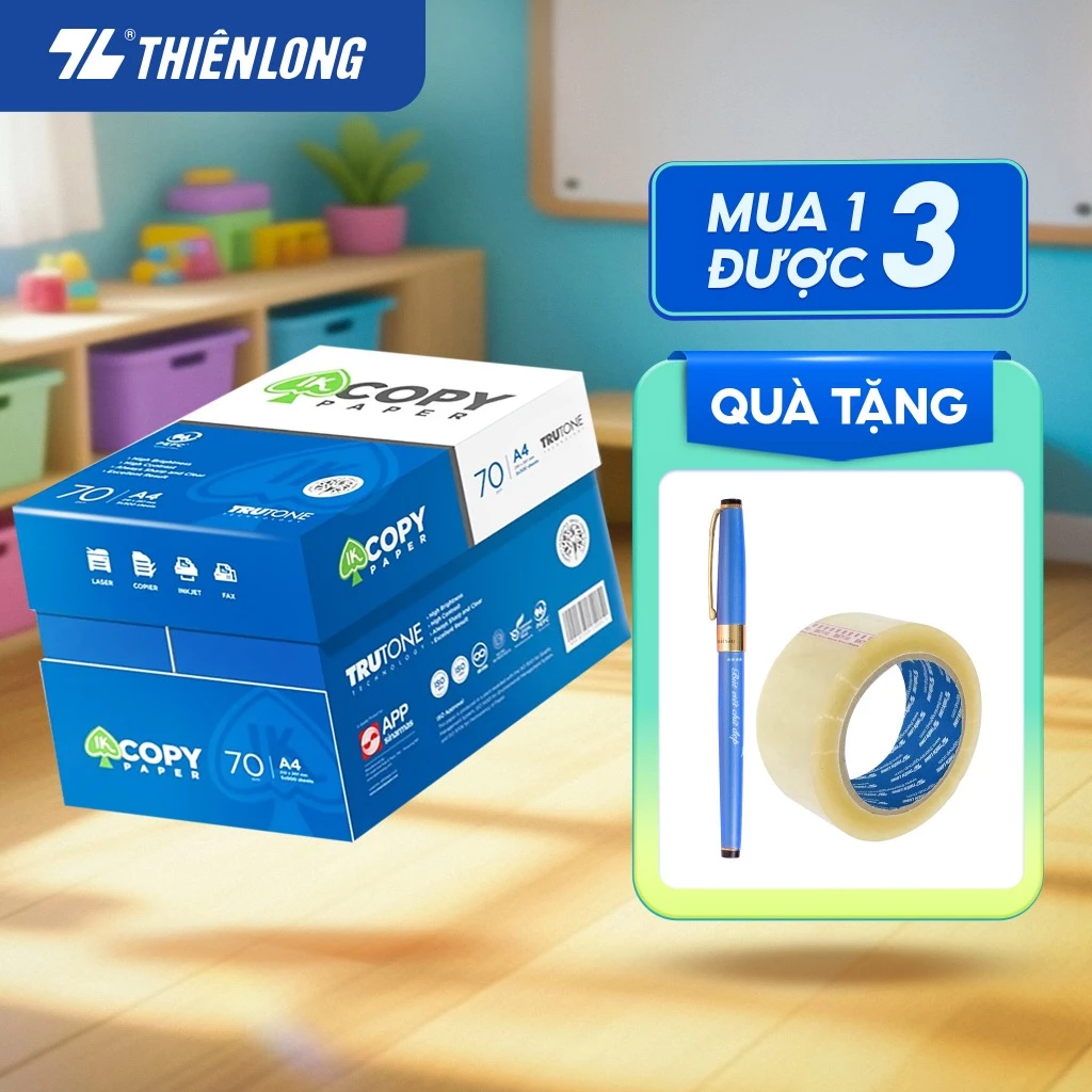 Combo 5 ream Giấy in A4 photo Thiên Long IK Copy 70 gsm đều màu, độ dày cao, giấy cứng chất lượng tốt (2500 tờ/ thùng)