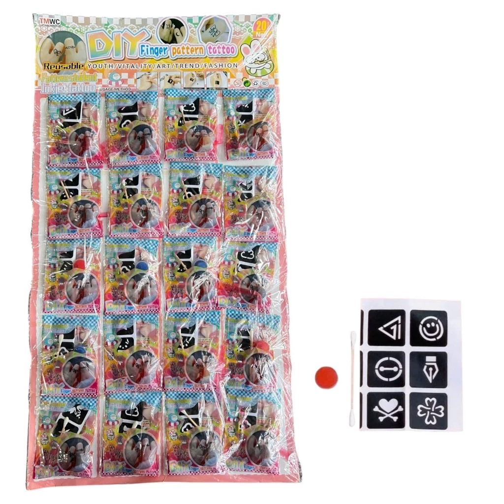 vỉ 20 túi hình xăm dán tattoo diy có kèm mực cho bé đồ chơi cổng trường