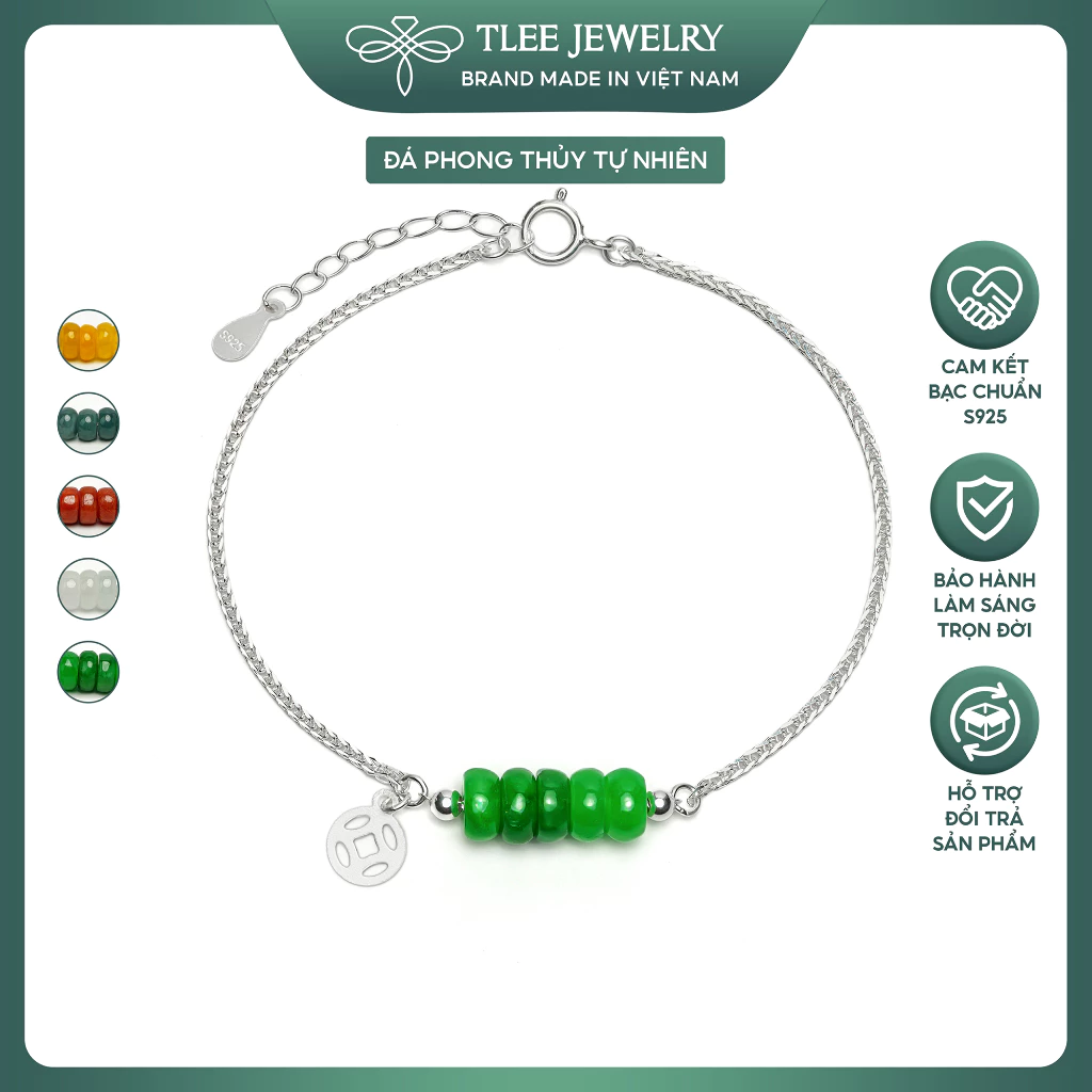 Vòng tay bạc nữ TLEE bạc 925 kim tiền mix ngũ điếu, tặng kèm hộp và nước rửa bạc 50ML LT0418