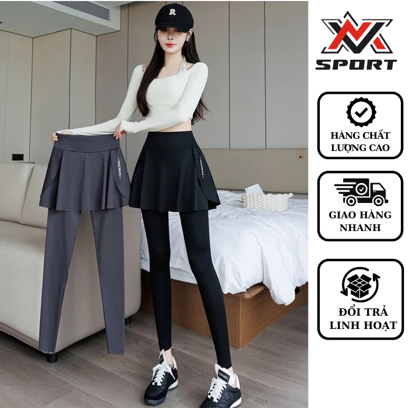 Quần Váy Tập Gym Yoga Dáng Dài, Quần Tập Nữ Phối Váy Che Khuyết Điểm Mông Đùi, Co Giãn 4 Chiều [K170]