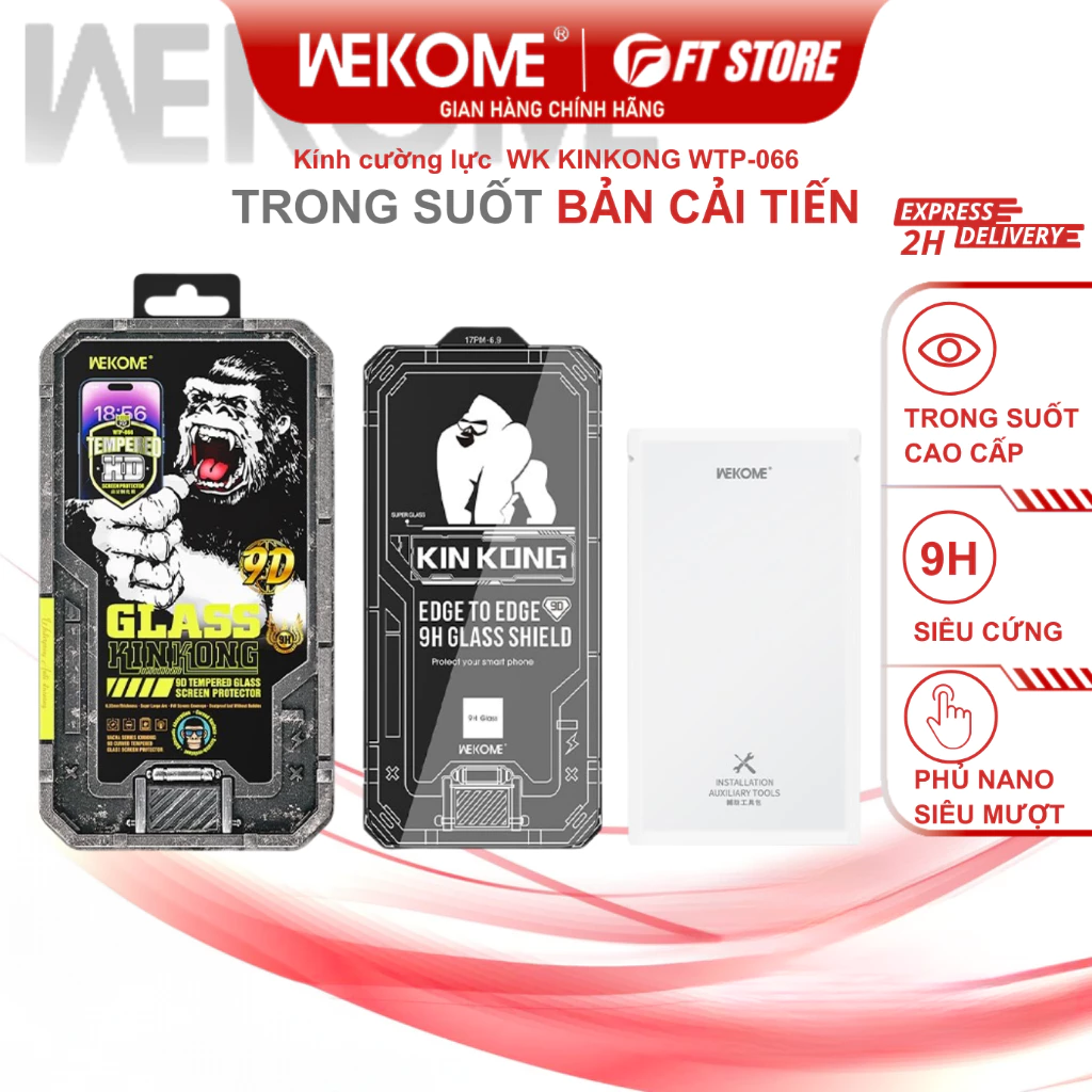 Kính cường lực WK KINKONG WTP-066 siêu cứng, siêu mượt, full viền chống vân tay - Chính hãng