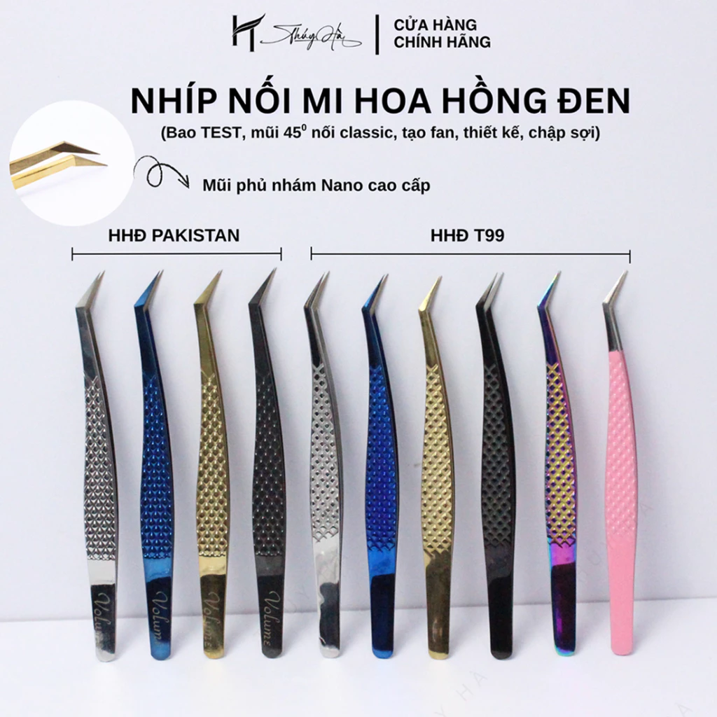 Nhíp Nối Mi Hoa Hồng Đen Pakistan-T99 (BAO TEST), Tạo Fan Nối Thiết Kế, nhíp gắp mi giả Thúy Hà