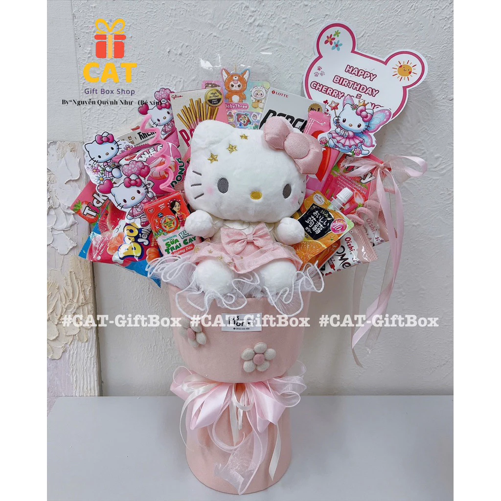 Set quà trụ tròn bánh kẹo kèm gấu bông xinh yêu – Quà tặng sinh nhật, Valentine, noel, lễ tết ( gấu có thể ngẫu nhiên)